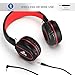 Artix Bluetooth Wireless Headphones, Lightweight and Foldable On Ear Earphones NRGSound RS7,for Work,Travel,Sport,Running, 3.5mm Cable Included for Wired Use Great for Kids/Teens/Adults (Black/Red)