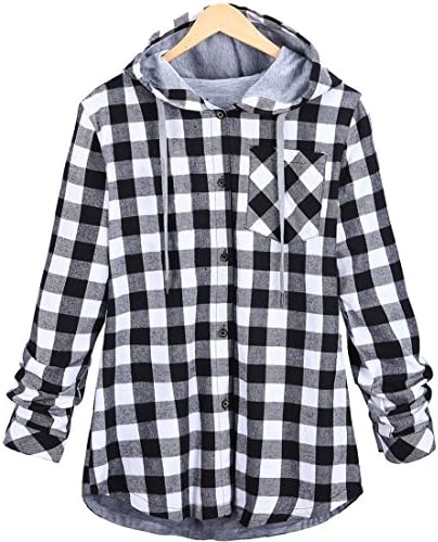 CANSOS Women's Slim Long Section Plaid Hooded Boyfriend Coat Jacket (US,XL/Asia,2XL) Gray