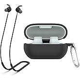 HXFRTYU Compatible with Beats Solo Buds Case Cover, Silicone Shockproof Protective Case with Carabiner, Anti-Lost Strap Sports Lanyard for Beats Solo Buds(Black)