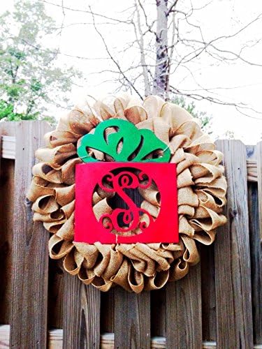 Monogram Christmas Present Burlap Wreath ~ Holiday Wooden Monogram Letter ~ Christmas Monogram Wreath ~ Rustic Christmas ~ Winter Decoration ~ Monogram S Wreath