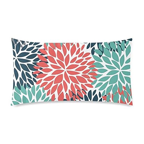 Interestprint Dahlia Pinnata Flower Teal Coral Gray Pillow Cover Case With Zipper Decorative Pillowcase Home Decor For Bedroom Sofa King Size 20x36