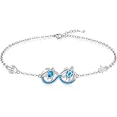 Talonior Turtle Bracelet for Women Sterling Silver Blue Opal Ocean Sea Turtle Bracelets for Women Charms Beach Infinity Jewelry Tortoise Gifts