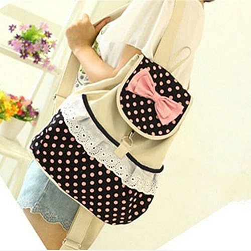 Xugq66 Cute Polka Dot Bow Lace Casual Canvas Backpack Rucksack Day pack School Bag College Bag (Beige+black)