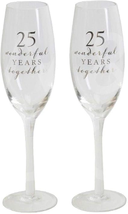 Set Da 2 Flute Da Champagne Per Anniversario Del 25 Anno Di Matrimonio In Confezione Regalo Amazon It Casa E Cucina
