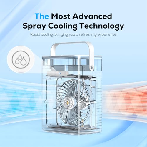 Portable Air Conditioner, 3-in-1 Evaporative Air Cooler with 3 Speeds & 2 Mist Modes, 1000ml Personal Mini AC Unit, USB Small Cooling Fan with RGB Night Light & Timer for Bedroom Office Car (Blue)