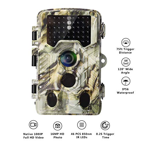 AlfaView Trail Camera 16MP 1080P HD Game&Hunting Camera with 120°Wide Angle Lens No Glow Night Vision Up to 75ft 0.2s Trigger Time Motion Activated Waterproof Wildlife Hunting Camera