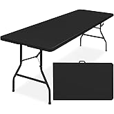 Simpli-Magic 8ft Portable Plastic Folding Table &ndash; Indoor &amp; Outdoor Heavy-Duty Foldable Utility Table w/Handle for Party &amp; Camping (Black)