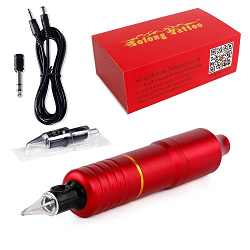 Solong Tattoo Hybrid Tattoo Pen Permanent Makeup Pen Rotary Tattoo Machine 4.5W Motor Needle Cartridges with DC5.5 Jack Red EM108-2