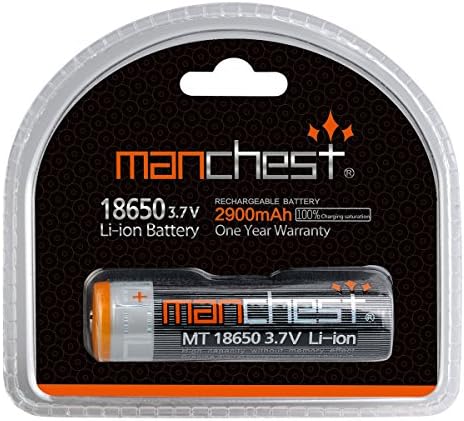 Manchest 2900mAh Full Charging Saturation High Performance 3.7V 18650 Rechargeable Lithium Battery for Tactical Flashlight - with Protected Circuit Board (2900mah)