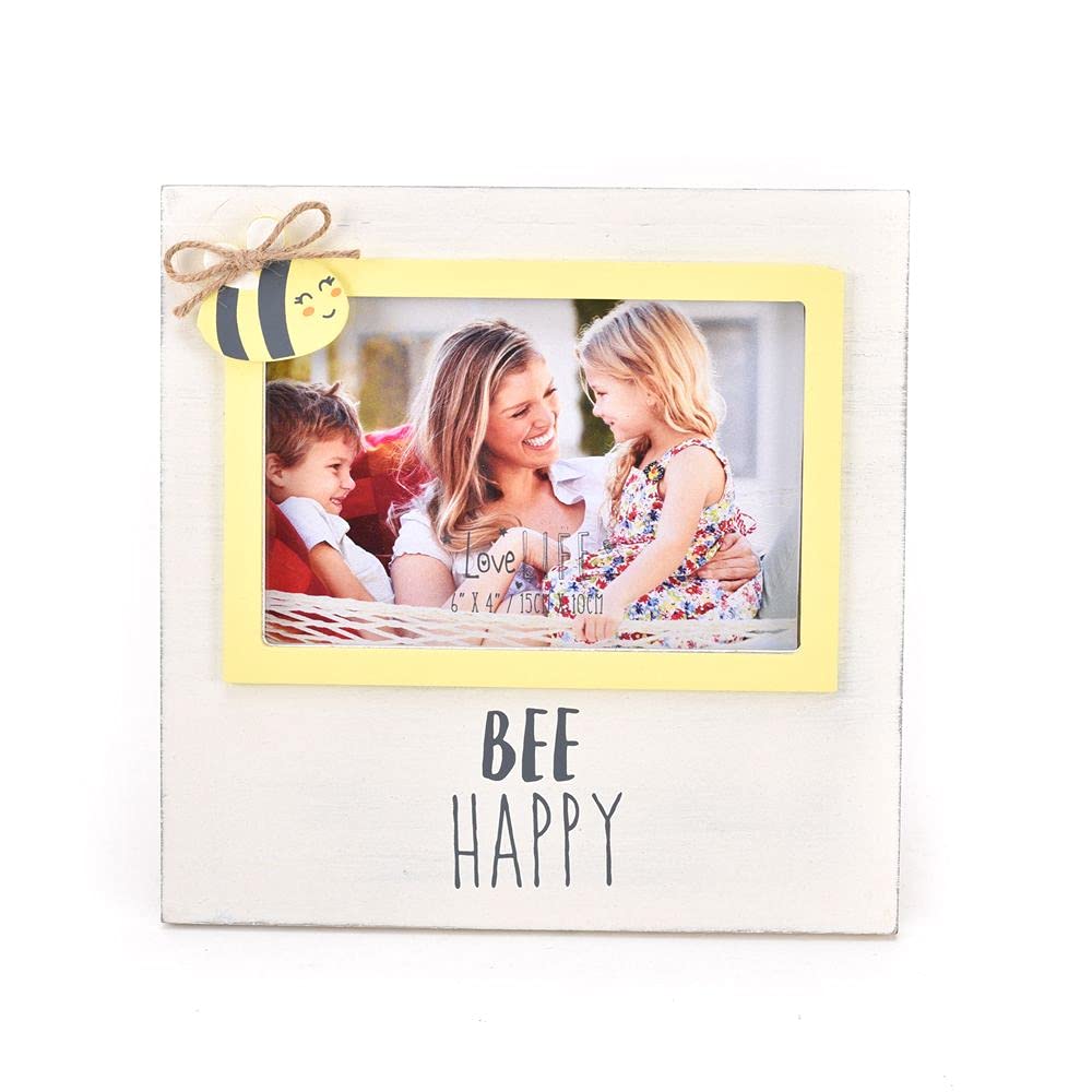 Widdop & Co. Love Life 6 x 4'' Photo Frame - Bee Happy Bumblebee Frame for Displaying Favourite Memories