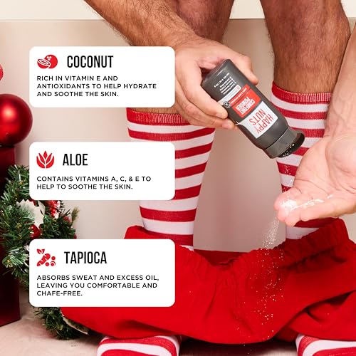 HAPPY NUTS Comfort Powder Deodorant For Men: Anti-Chafing Sweat Defense, Odor Control, Aluminum-Free, Perfect Stocking Stuffer Gift for Men's Private Parts 4 oz (1 Pack), Original Scent