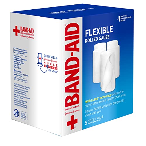 BAND-AID BRAND OF FIRST AID PRODUCTS FLEXIBLE ROLLED GAUZE DRESSING FOR MINOR WOUND CARE, SOFT PADDING AND INSTANT ABSORPTION, 3 INCHES BY 2.1 YARDS, VALUE PACK 5 CT