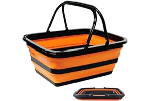 Monozuki Collapsible Sink 4.8Gal/18.1L Eco-Recycled Material Picnic Basket with Handle Bucket for Cleaning Camping Essentials Space Saving Outdoor Portable Bucket for Camping(Orange)