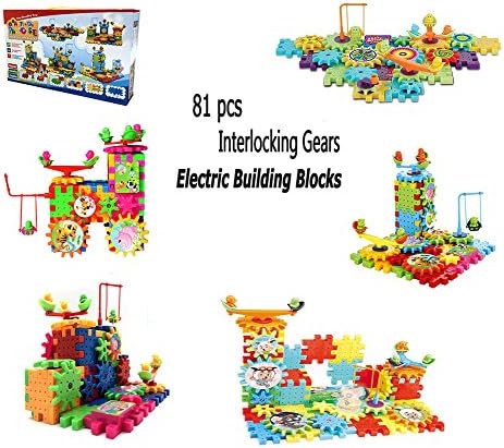 Kids Toys 81 PCS Interlocking Building Blocks Gears Electric Brick Motorized Spinning Gear Learning Blocks Toy
