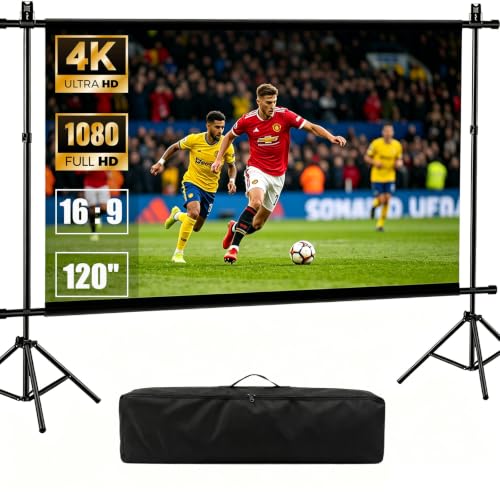 Projektor-Leinwand mit Ständer, 120"(266 x 148 cm) 16:9 4K HD Faltbare Waschbare Beamer Leinwand mit Stativ, 2-in-1 Wandmontage & freistehende Outdoor-Filmleinwand für Heimkino, Hinterhof, Camping