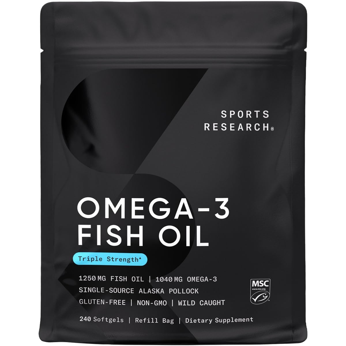 Photo 1 of **PREVIOUSLY OPENED** Sports Research Triple Strength Omega 3 Fish Oil - Burpless Fish Oil Supplement w/EPA & DHA Fatty Acids from Wild Alaskan Pollock - Heart, Brain & Immune Support for Men & Women - 1250 mg fish oil , 1040 MG 240 ct