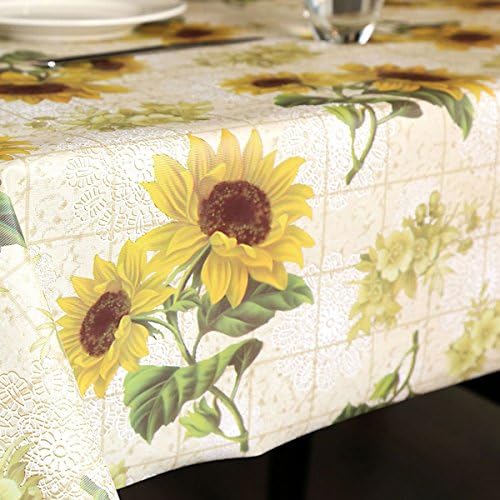 Fanjow Vinyl Tablecloth Dining PVC Tablecloth Heavy Duty Table Cover Spill-proof Water-proof Oil-proof Mildew-proof Dining Wipe Clean Tablecloth (137cm180cm/53.94"70.87", Retro Sunflower)