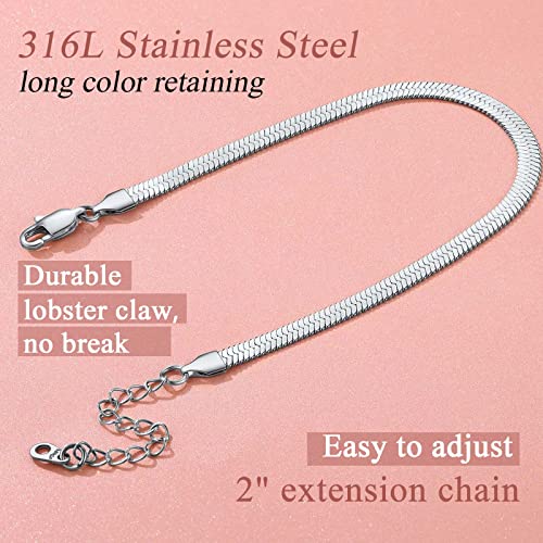 FindChic Tobillera Cadena Serpiente Plana 3mm/5mm Ancho Tobilleras Pulseras Mujer Acero Inoxidable Tobillera para Verano Playa 22cm+5cm