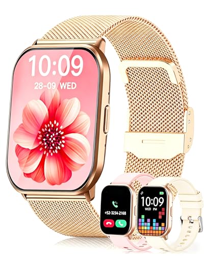 STARFLY Smartwatch con Llamadas, Reloj Inteligente Mujer con 3 Correas, Función Femenina/24H Pulsometro/SpO2/Monitor de Sueño/120+ Modos Deportivos,Smartwatch Mujer IP68 Android iOS Dorado Regalo