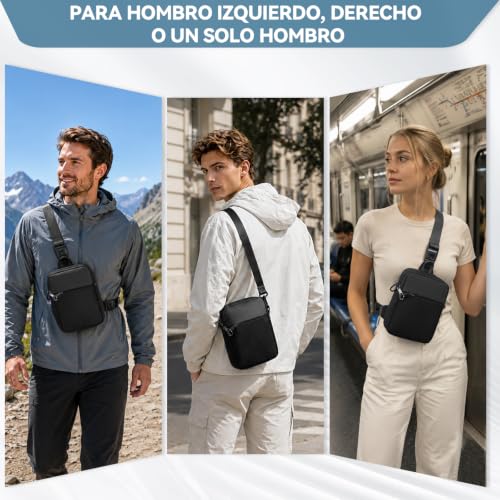 Eshow Anti-theft Crossbody Bag for Men and Women with RFID Blocking,Multifunctional Small Crossbody Waist Bag for Travel Sport Daily Use, Black/White, Casual | Riñonera Cruzada, 3 en 1 Multifuncional, Pequeña, para Viaje Deporte Uso Diario