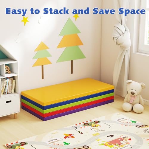 DORTALA 5 PCS Kids Rest Mats, 2-Inch Thick Rainbow Sponge Nap Mats w/PU Covers, Portable Toddler Sleeping Floor Mat, Napping Floor Mat for School Travel Home