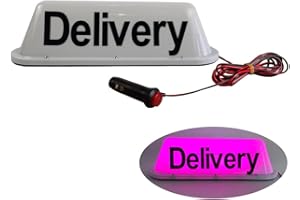 FUNGNLY 12V Delivery Sign Light,Magnetic Waterproof Taxi Cab Roof Top Illuminated Sign,Delivery Sign LED Light Sealed Base with 3m Power Cable,Four Different Colored Delivery Sign Lights (PINK)