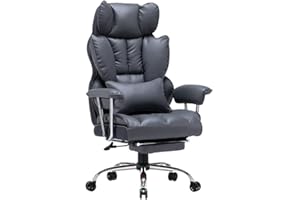 Efomao Desk Office Chair 400LBS, Big and Tall Office Chair, PU Leather Computer Chair, Executive Office Chair with Leg Rest and Lumbar Support, Dark Grey Office Chair