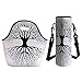 3D Print Neoprene lunch Bag with Kit Neoprene Bottle Cover,Tree of Life,Plant Silhouette Roots and Branches Reflection Shadow Monochrome Illustration,Black White,for Adults Kids