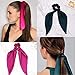 Silk Satin Hair Scrunchies, Hair Scarf with Bow Silk Elastic Hair Bands, Stripe Printed Hair Bobbles for Ponytail Holder (6 Pcs Solid Colors)