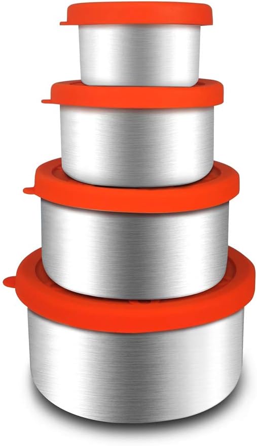 4 Pack Stainless Food Storage Containers Set Refrigerator Storage With Silicone Lids Leakproof Bento Lunch Boxs (4 Pack Food Containers)