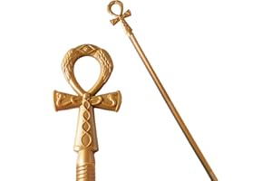 Spooktacular Creations Halloween Staff, Egyptian Costume Walking Cane Accessories for Dress Up, Gold Egyptian Style Walking Stick Toy Prop for Kids Women Men Halloween Cosplay Party Pretend and Play