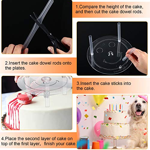 Cake Dowel Rods Set 20 Pieces Plastic Cake Sticks Support Rods with 4 Cake Separator Plates for
