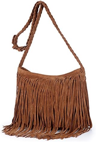 Girls Scrub Sling Leather Woven Mini Small Fringe Crossbody Bag Flap (Brown)