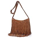 Girls Scrub Sling Leather Woven Mini Small Fringe Crossbody Bag Flap (Brown)
