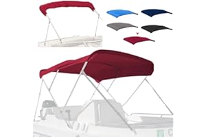 zenicham 3 Bow Fade and Crack Resistant Bimini Top Replacement Cover，600D Marine Grade Polyester Waterproof Sun Shade Boat Canopy，Easy Install Zipper Sleeves Boat Awning, Burgundy 6'L 54"-60" W