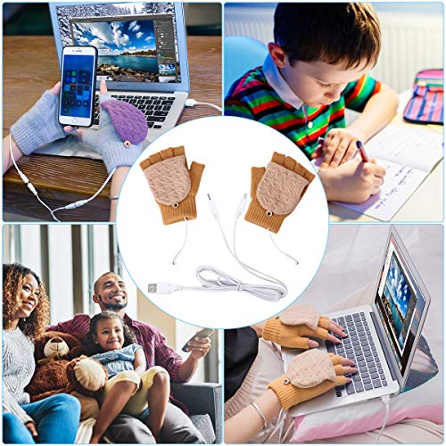 Petyoung - USB-verwarmde uniseks handschoenen met volle vingers en halve vingers, voor het werken op laptop, uniseks - Image 8