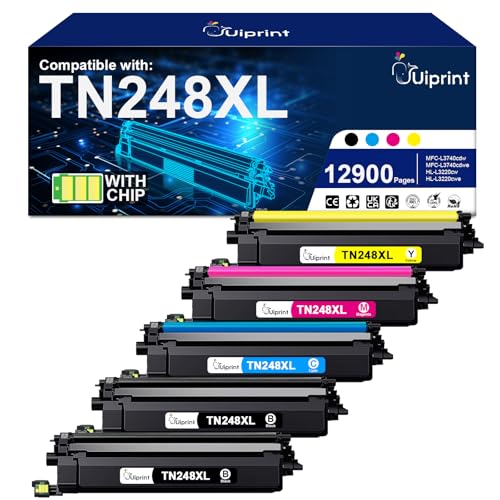 Pack of 5 TN248XL TN248 XL Toner Cartridges Compatible with Brother TN 248XL TN-248XL for DCP-L3560CDW MFC-L3760CDW MFC-L3740CDWE MFC-L8390CDW HL-L3240CDW HL-L3220CWE MFC-L8340CDW DCP-L35220CWE