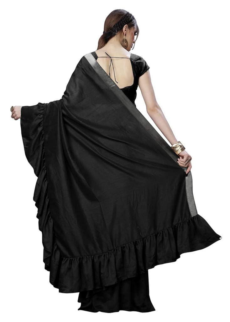 sargam fashion women's silk solid ruffle saree frill sari