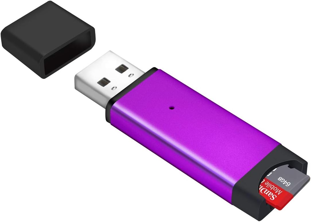 Memwah Micro SD Card Reader - Fast USB 2.0 Adapter for all MicroSD Cards Micro SDHC, Micro SDXC - Purple
