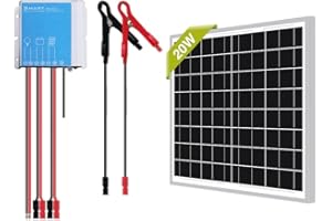 Newpowa 20W Watts 12V Mono Solar Panel Waterproof Off Grid Kit-20W Solar Panel+10A PWM Charge Controller(Come with Cable and Connectors)+Battery Cable for RV Marine Car Motorcycle Battery Charge