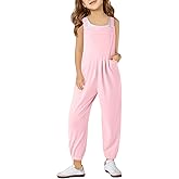 Haloumoning Girls Overalls Kids Casual Sleeveless Jumpsuit One Piece Rompers with Pockets 5-14 Years