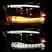AmeriLite Black Dual Quad Projector Headlights Assembly Switchback LED Tube Parking Turn Signal for 2009-2018 Both Model Dodge Ram 1500 2500 3500 Pickup Truck - Passenger and Driver Side Set