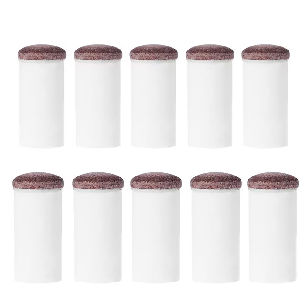 Photo 1 of 10 Set White Slip On Cue Tips Pool Billiard, Pool Cue Tips Replacement with Brown Pool Cue Stick Ferrules for Slip-on Cue Tip Replacement Kit Table Sticks Cue Tips Cue Sticks and Accessories (12mm
