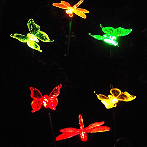 Solar Garden Stake Light-QUANSHENG Hummingbird Butterfly Dragonfly Solar Light,Outdoor Multi-color Changing LED Light(3 Pack)