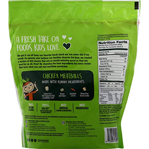 Kidfresh Chicken Meatballs, Made with Hidden Veggies and No Artificial Ingredients, Frozen Kid's Meal, VALUE-Size 13.2oz Bag, 6-Pack