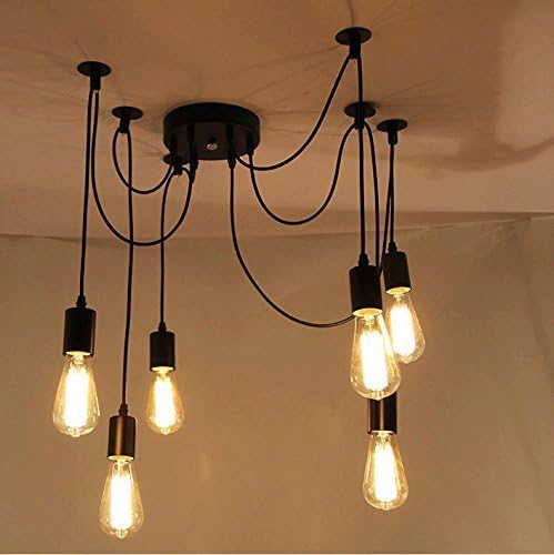ONEVER E27 Loft Antique Chandelier Modern Chic Industrial Dining Light Ajustable DIY Ceiling Spider Light Pendant Lamp with 6 Light Heads Adapter No Bulbs