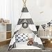 Sorbus Kids Foldable Teepee Play Tent Playhouse Classic Indian Style Play Tent and Carry Bag, Walls with Door, Window and Floor (White and Gray)