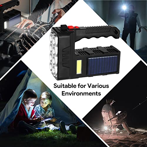 iforecjw Solar-Powered Flashlight Rechargeable Handheld Flashlight with 8 LED Lights, High Lumens 3 Modes Searchlight for Outdoor and Emergency Use