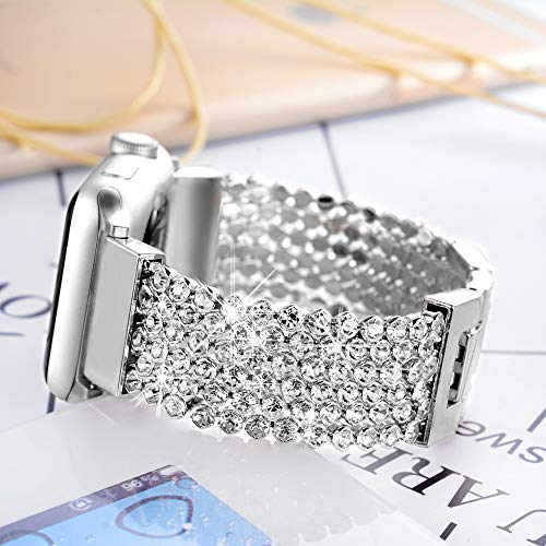 FresherAcc Compatible with Apple Watch Band 40mm 38mm iWatch Bands Series 4 3 2 1 Women Girls, Crystal Rhinestone Replacement Strap, Mesh Chain Jewelry Wristband (Silver 40mm/38mm)