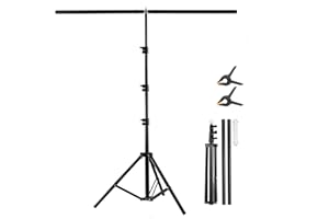 BEIYANG T Shape Backdrop Stand Kit 3.2 * 6.5 FT, Adjustable Background Support Stand Kit with 2 Spring Clamps for Parties, Wedding, Photography, Decoration
